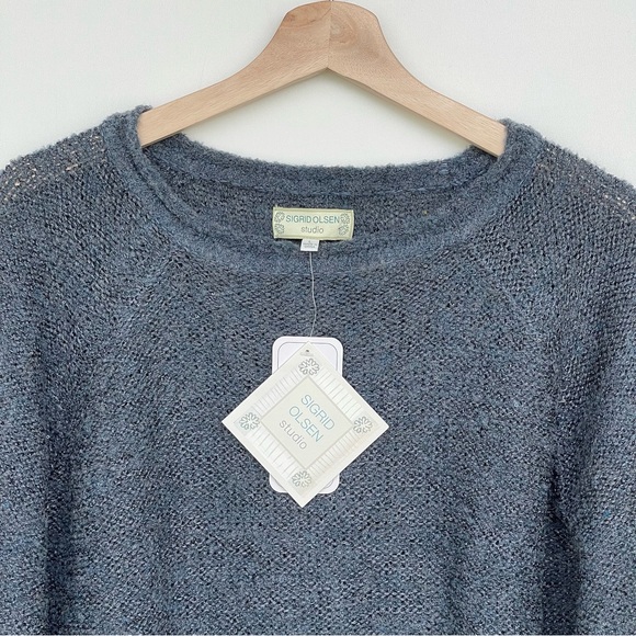 SIGRID OLSEN Studio Sequin Sweater Blend Wool Relaxed Long Sleeves Stretch Blue - Picture 2 of 13